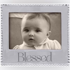 MARIPOSA SILVER BEADED PICTURE FRAME ‘BLESSED’ NWOT 8.75” x 7.75”